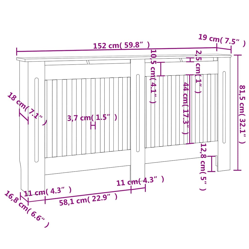 Armadietto Copritermosifone in Legno Multistrato Bianco 152 cm