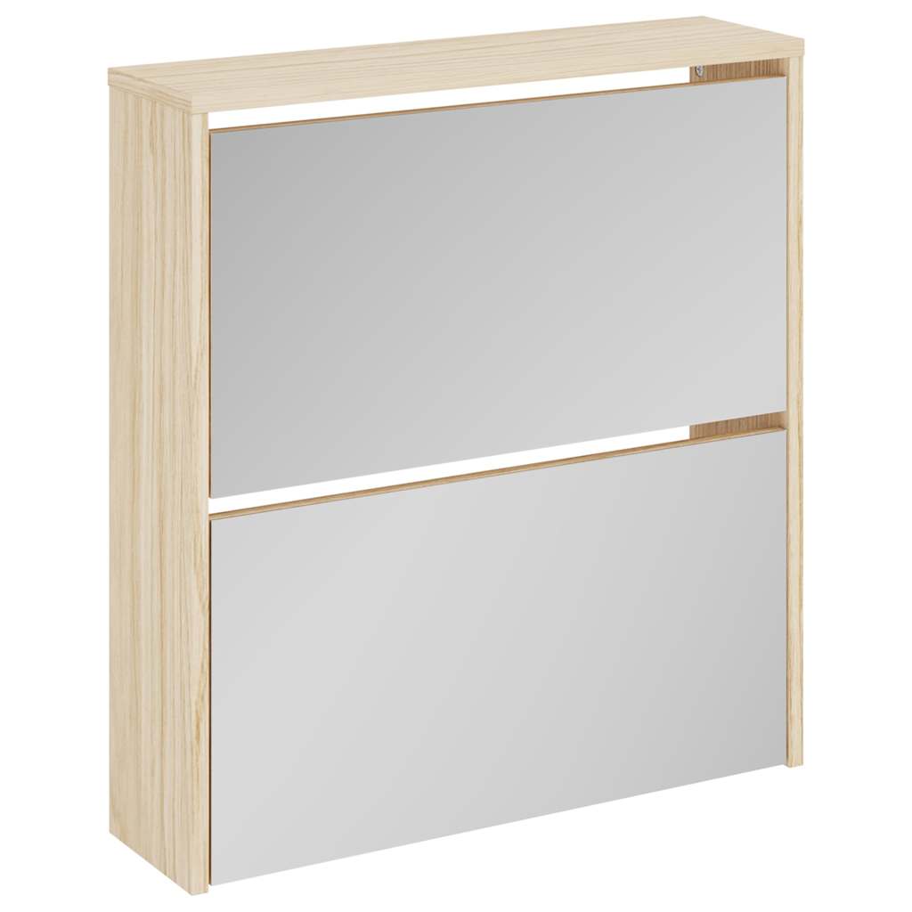 Scarpiera con 2 Ripiani e Specchio Colore Rovere 63x17x67 cm