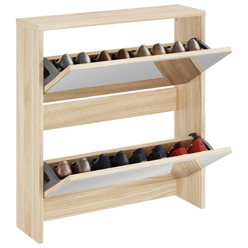Scarpiera con 2 Ripiani e Specchio Colore Rovere 63x17x67 cm