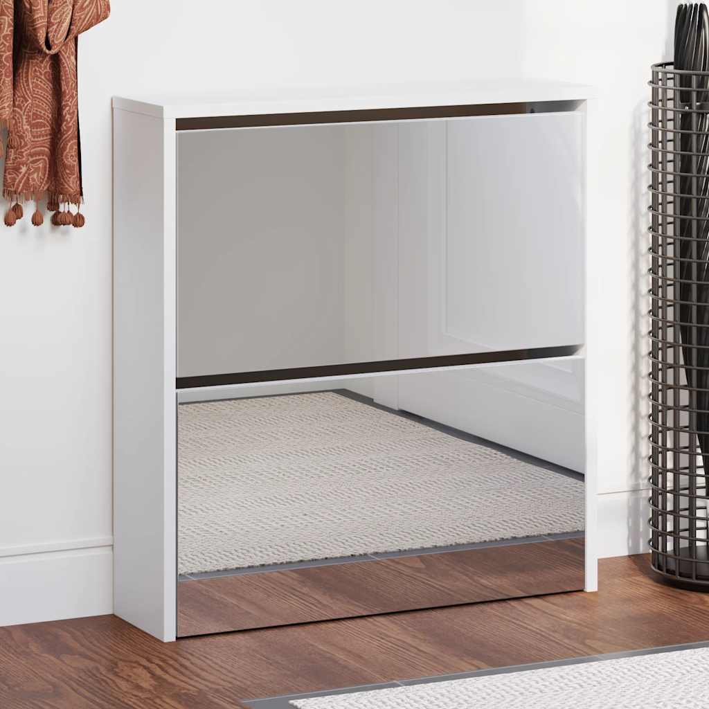 Scarpiera con 2 Ripiani e Specchio Bianco 63x17x67 cm