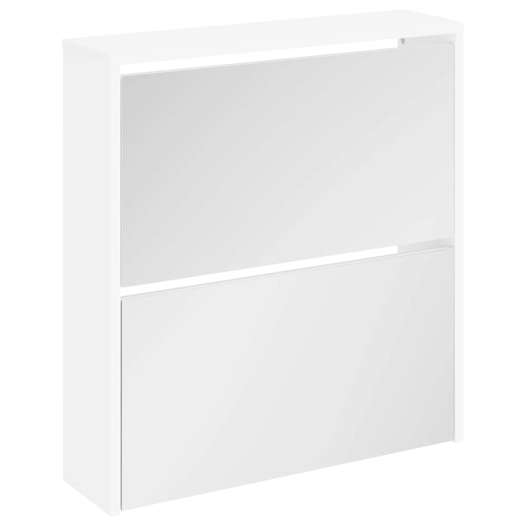 Scarpiera con 2 Ripiani e Specchio Bianco 63x17x67 cm