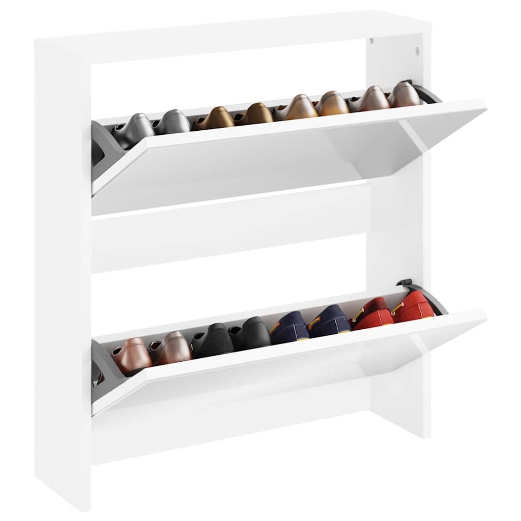 Scarpiera con 2 Ripiani e Specchio Bianco 63x17x67 cm
