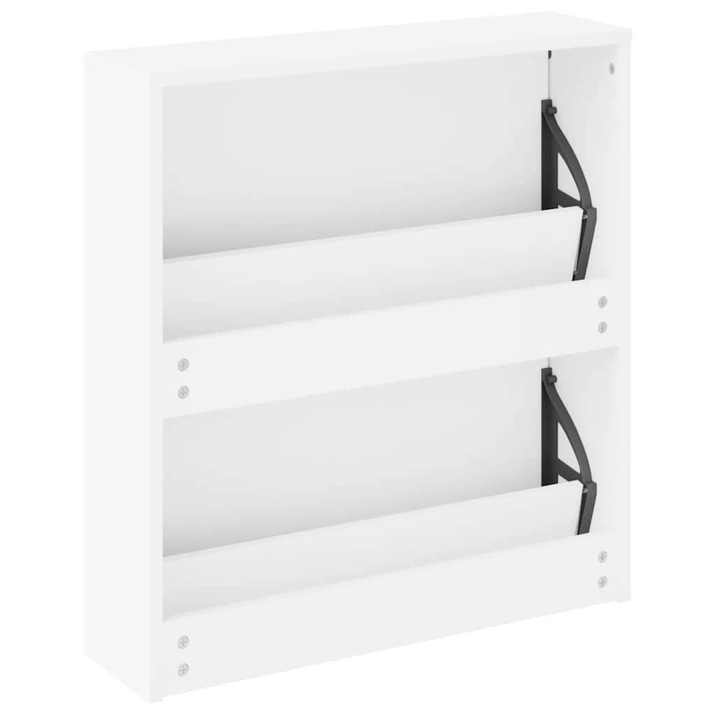 Scarpiera con 2 Ripiani e Specchio Bianco 63x17x67 cm