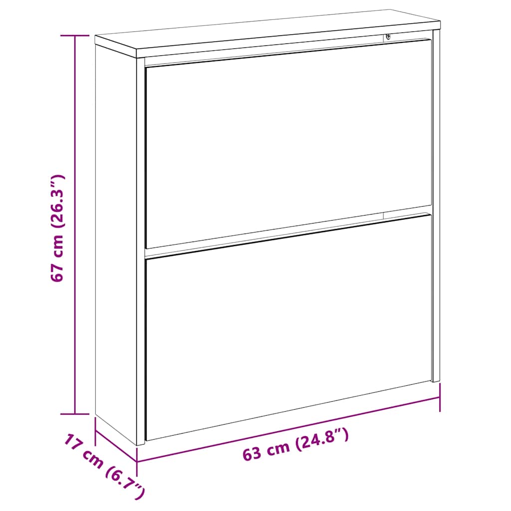 Scarpiera con 2 Ripiani e Specchio Bianco 63x17x67 cm