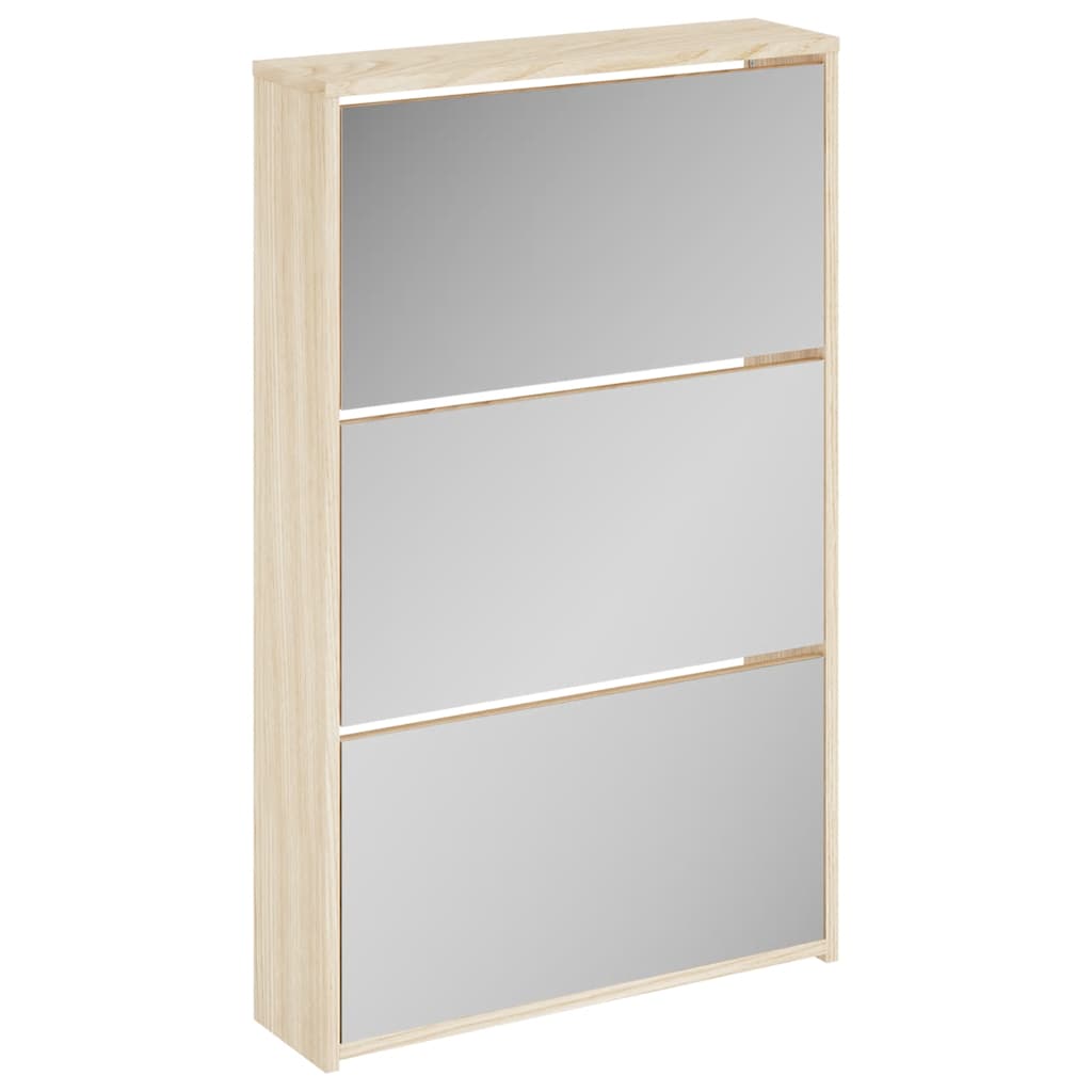 Scarpiera con 3 Ripiani e Specchio Colore Rovere 63x17x102,5 cm