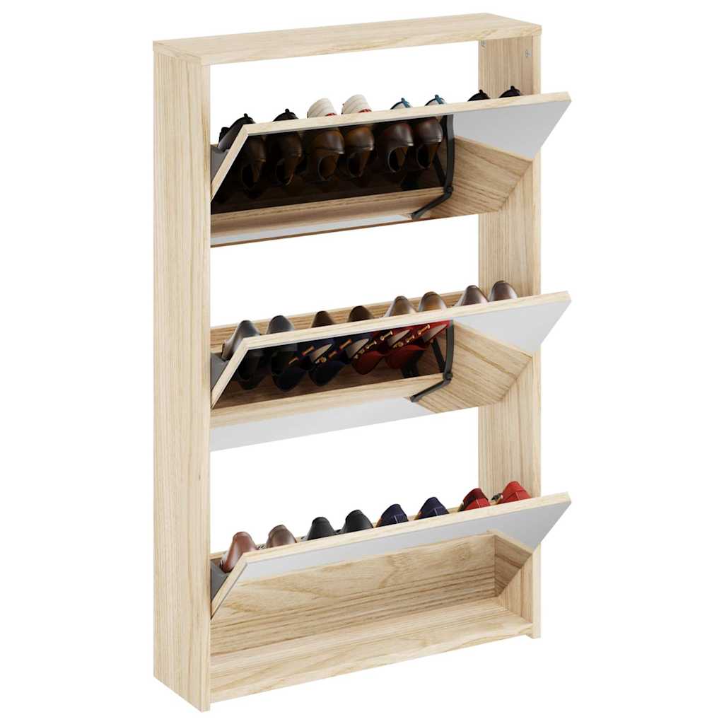 Scarpiera con 3 Ripiani e Specchio Colore Rovere 63x17x102,5 cm