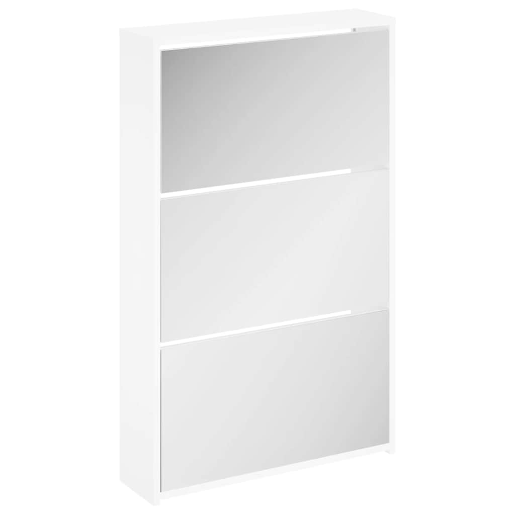 Scarpiera con 3 Ripiani e Specchio Bianco 63x17x102,5 cm