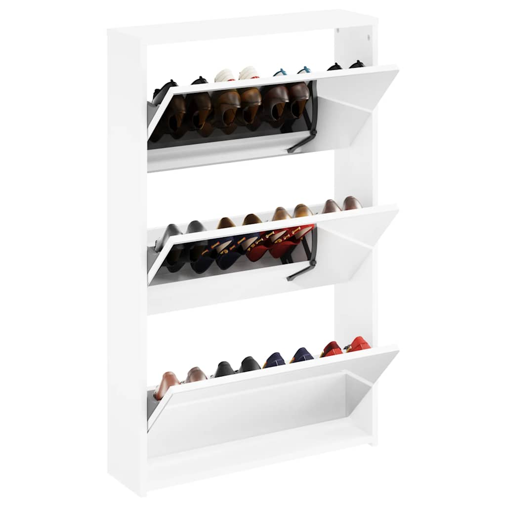 Scarpiera con 3 Ripiani e Specchio Bianco 63x17x102,5 cm