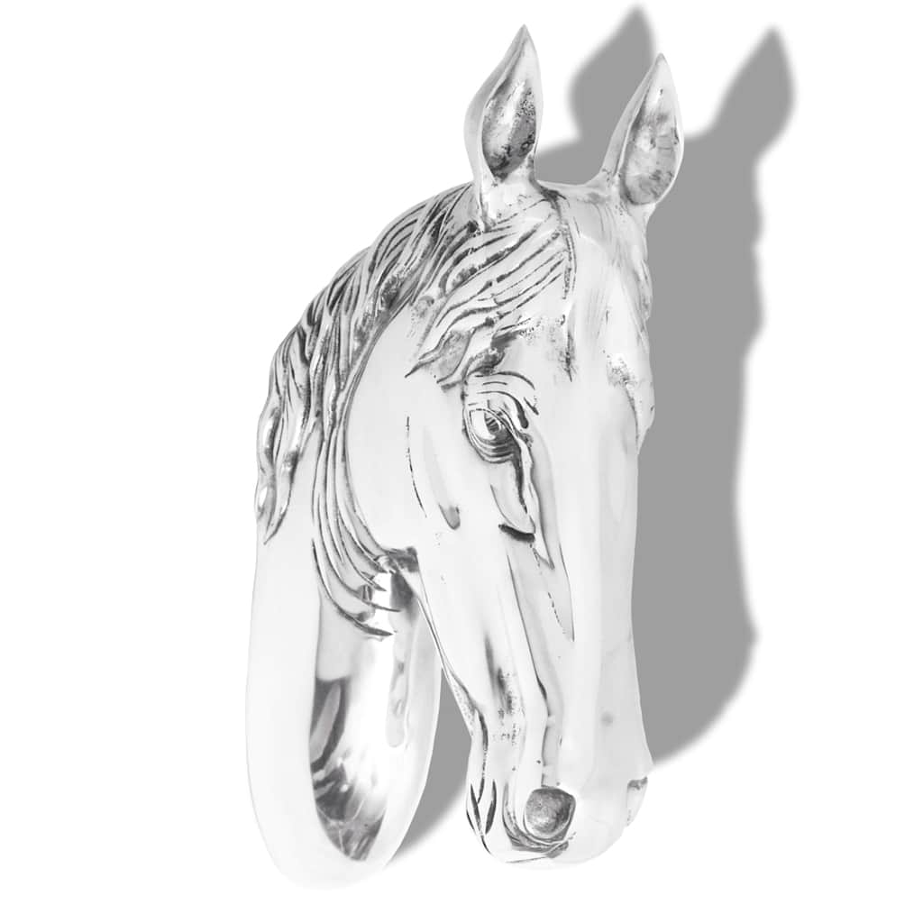 Decorazione Testa Cavallo Ganci a Parete Alluminio Argentato