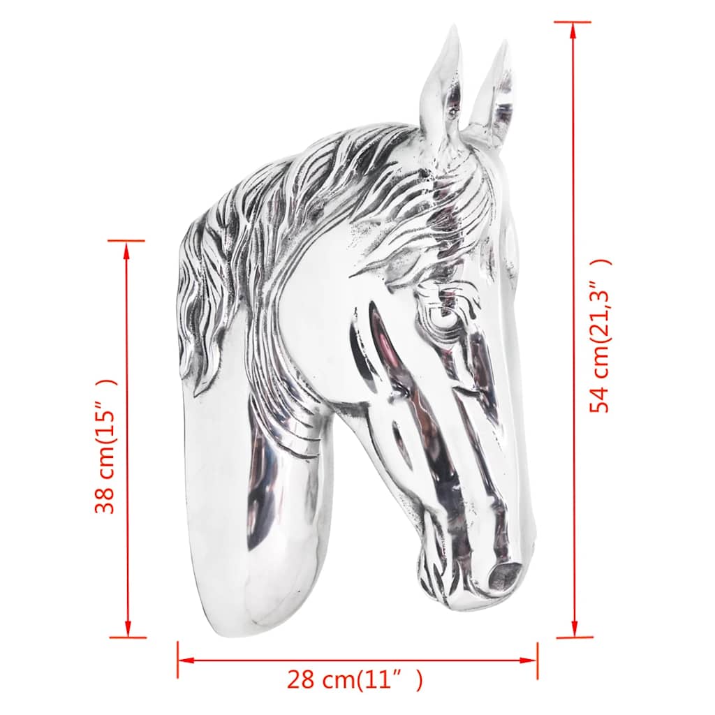 Decorazione Testa Cavallo Ganci a Parete Alluminio Argentato