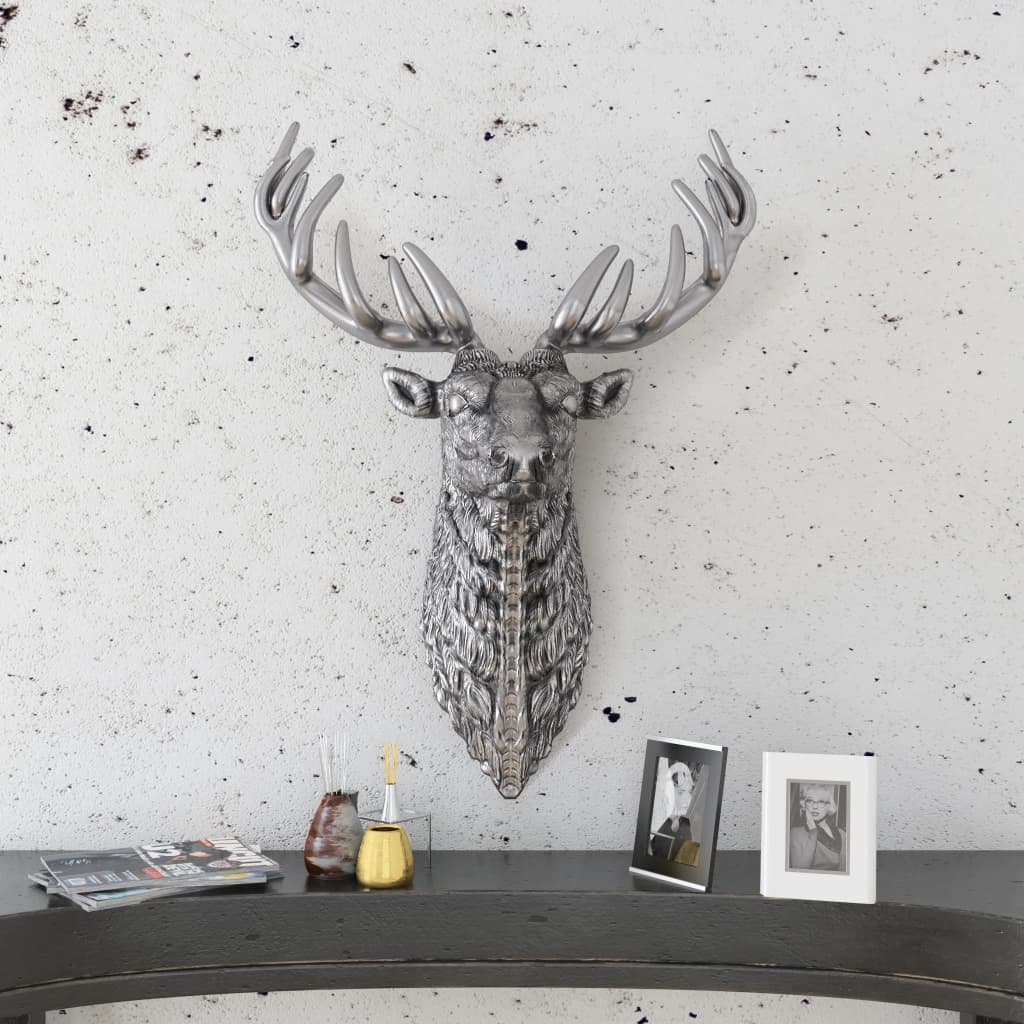 Decorazione Testa Cervo con Ganci a Parete Alluminio Argentato