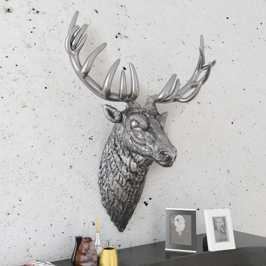 Decorazione Testa Cervo con Ganci a Parete Alluminio Argentato