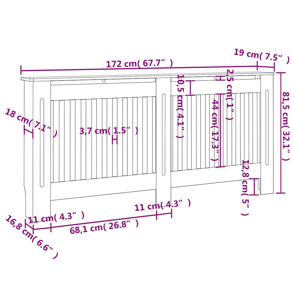 Copertura per Radiatore Bianca Legno Multistrato 172 cm