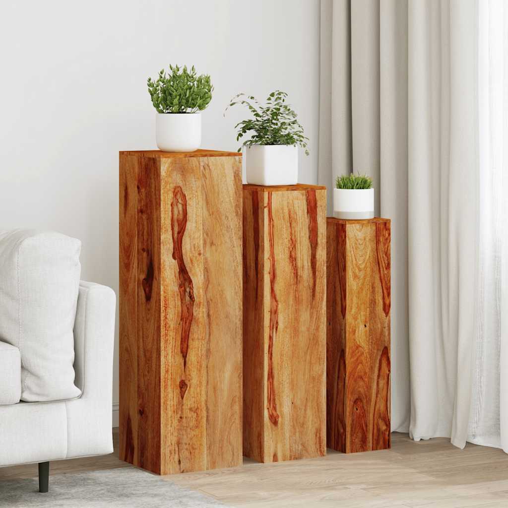 Supporti per Piante 3 pz in Massello di Acacia Marrone