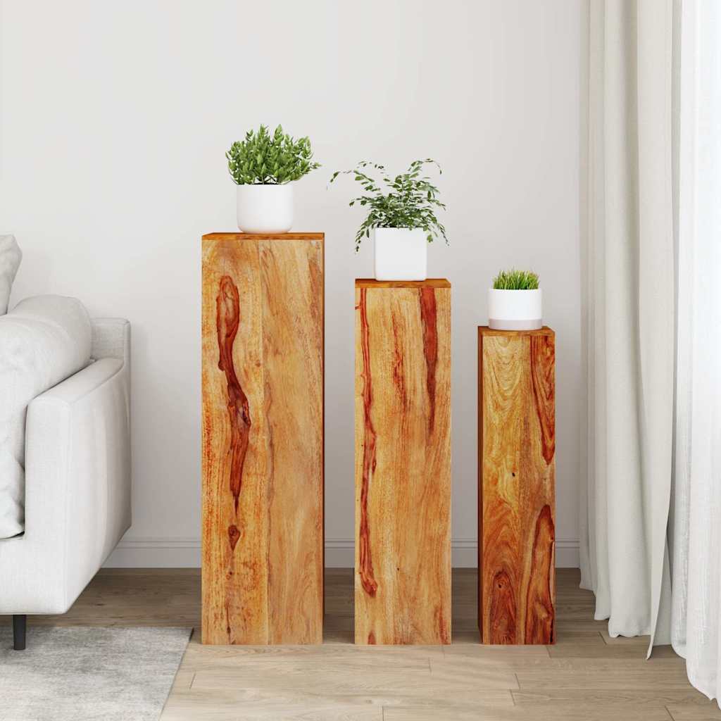 Supporti per Piante 3 pz in Massello di Acacia Marrone