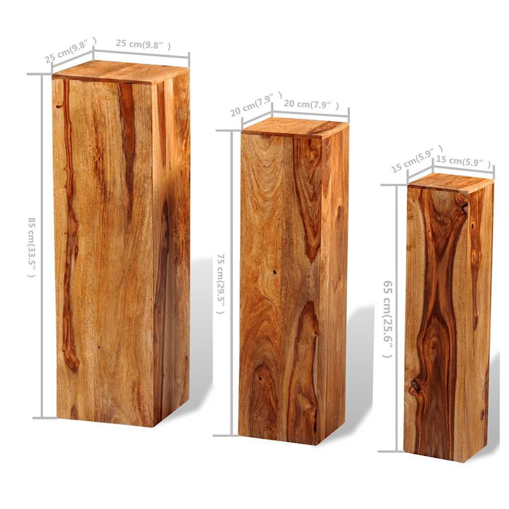 Supporti per Piante 3 pz in Massello di Acacia Marrone