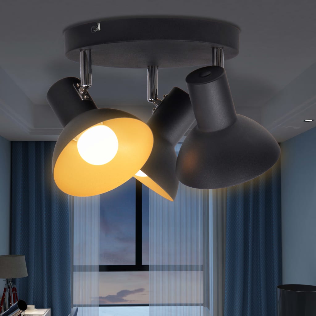 Lampadario per 3 Lampadine E27 Nero e Oro