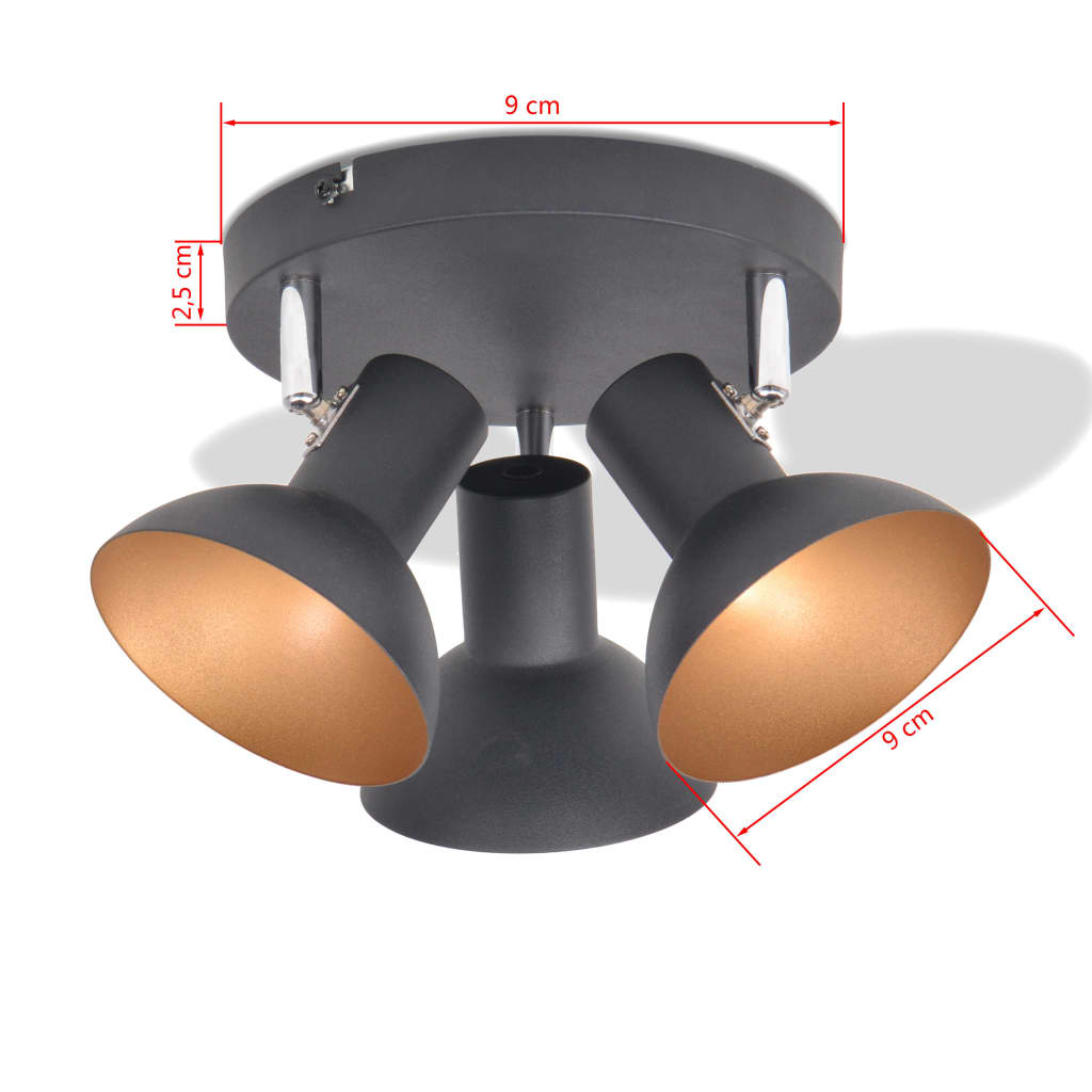 Lampadario per 3 Lampadine E27 Nero e Oro