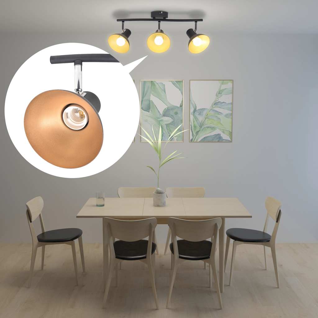 Lampadario per 3 Lampadine E27 Nero e Oro