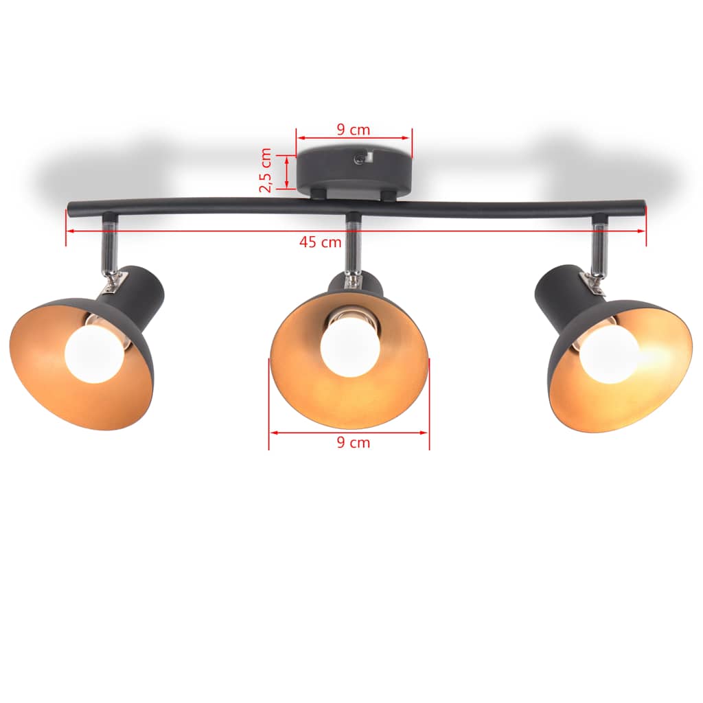 Lampadario per 3 Lampadine E27 Nero e Oro