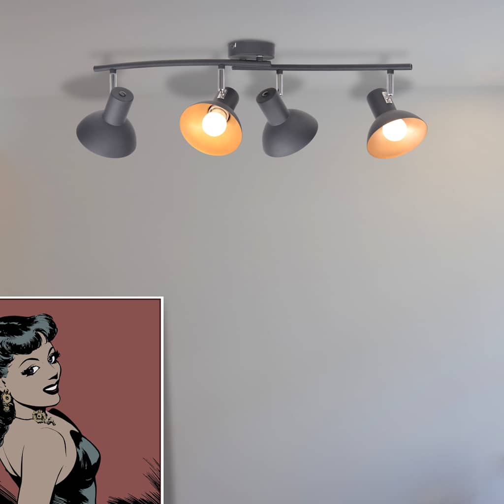 Lampadario da Soffitto per 4 Lampadine E27 Nero e Oro