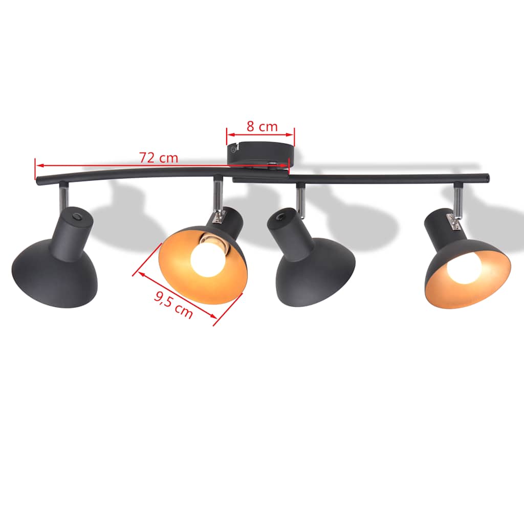 Lampadario da Soffitto per 4 Lampadine E27 Nero e Oro
