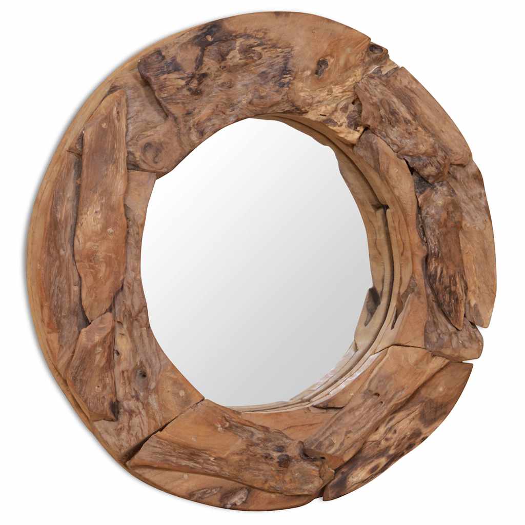 Specchio Decorativo in Legno di Teak 60 cm Rotondo