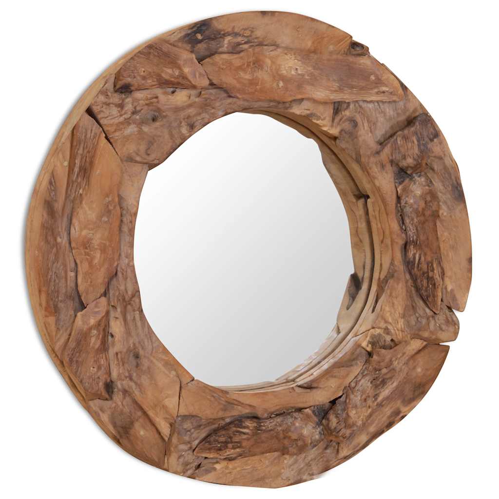 Specchio Decorativo in Legno di Teak 60 cm Rotondo