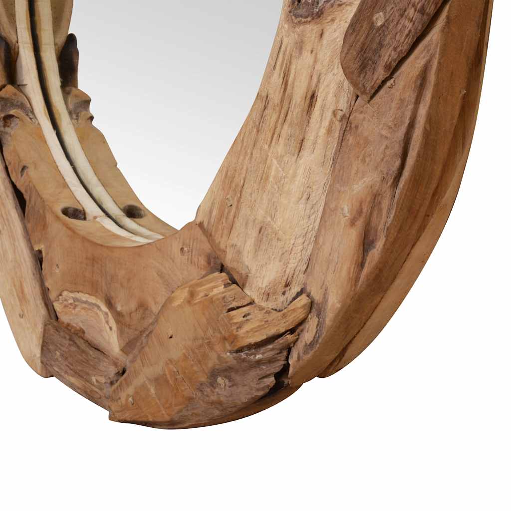Specchio Decorativo in Legno di Teak 60 cm Rotondo