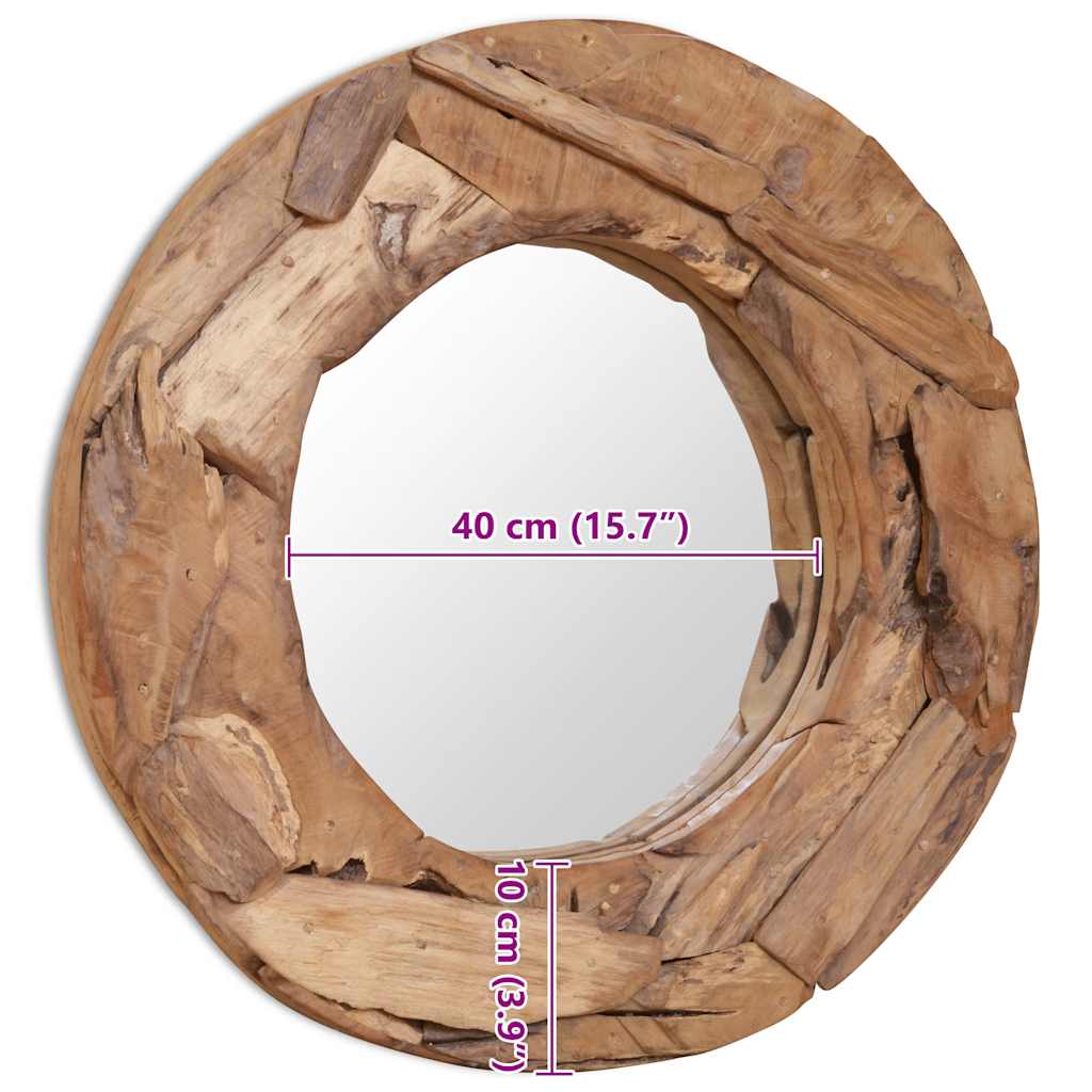Specchio Decorativo in Legno di Teak 60 cm Rotondo