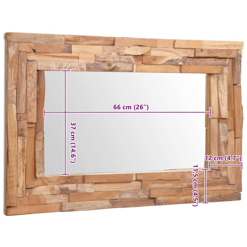 Specchio Decorativo in Legno di Teak 90x60 cm Rettangolare