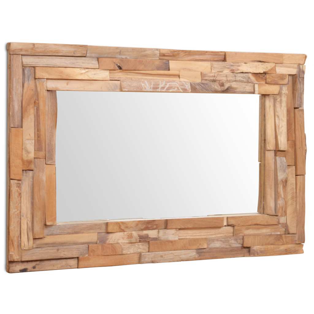 Specchio Decorativo in Legno di Teak 90x60 cm Rettangolare
