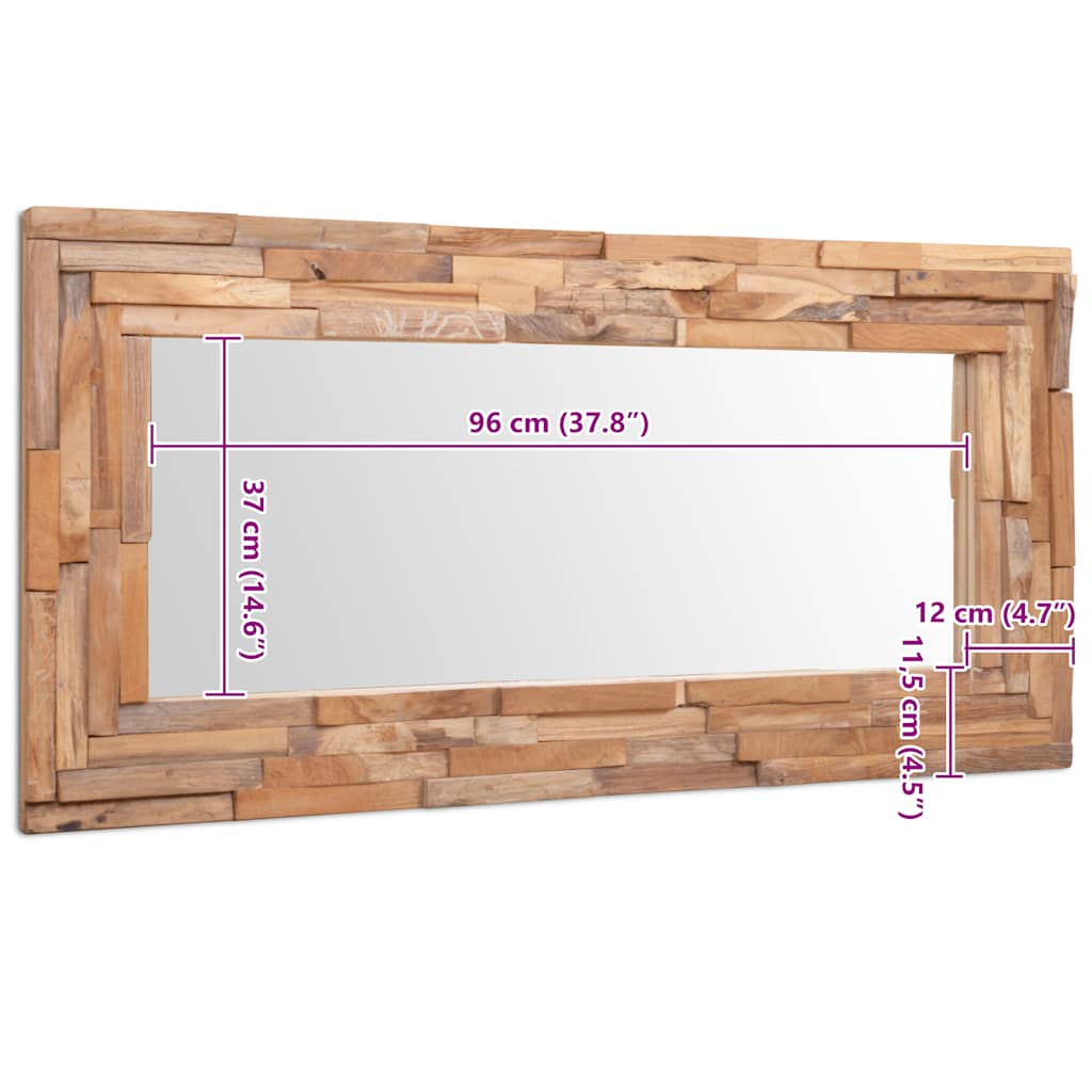 Specchio Decorativo in Legno di Teak 120x60 cm Rettangolare