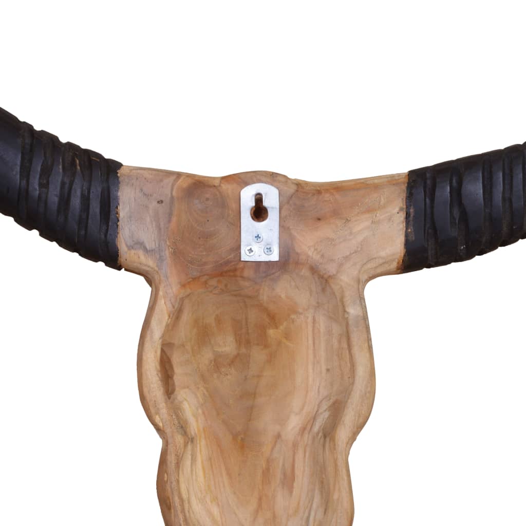 Scultura Teschio di Toro da Parete in Teak 69x6x60 cm