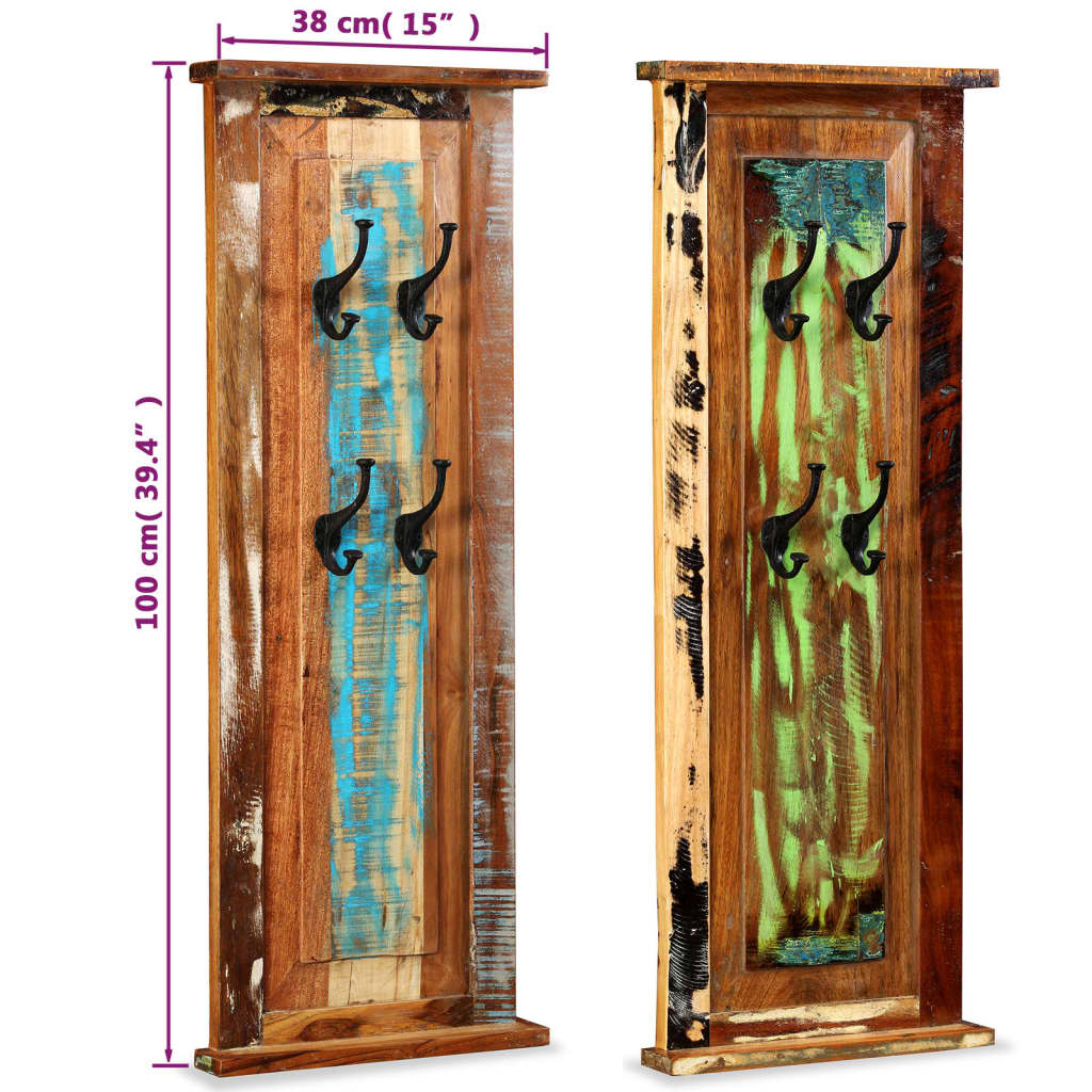 Appendiabiti 2 pz in Legno Massello di Recupero 38x100 cm