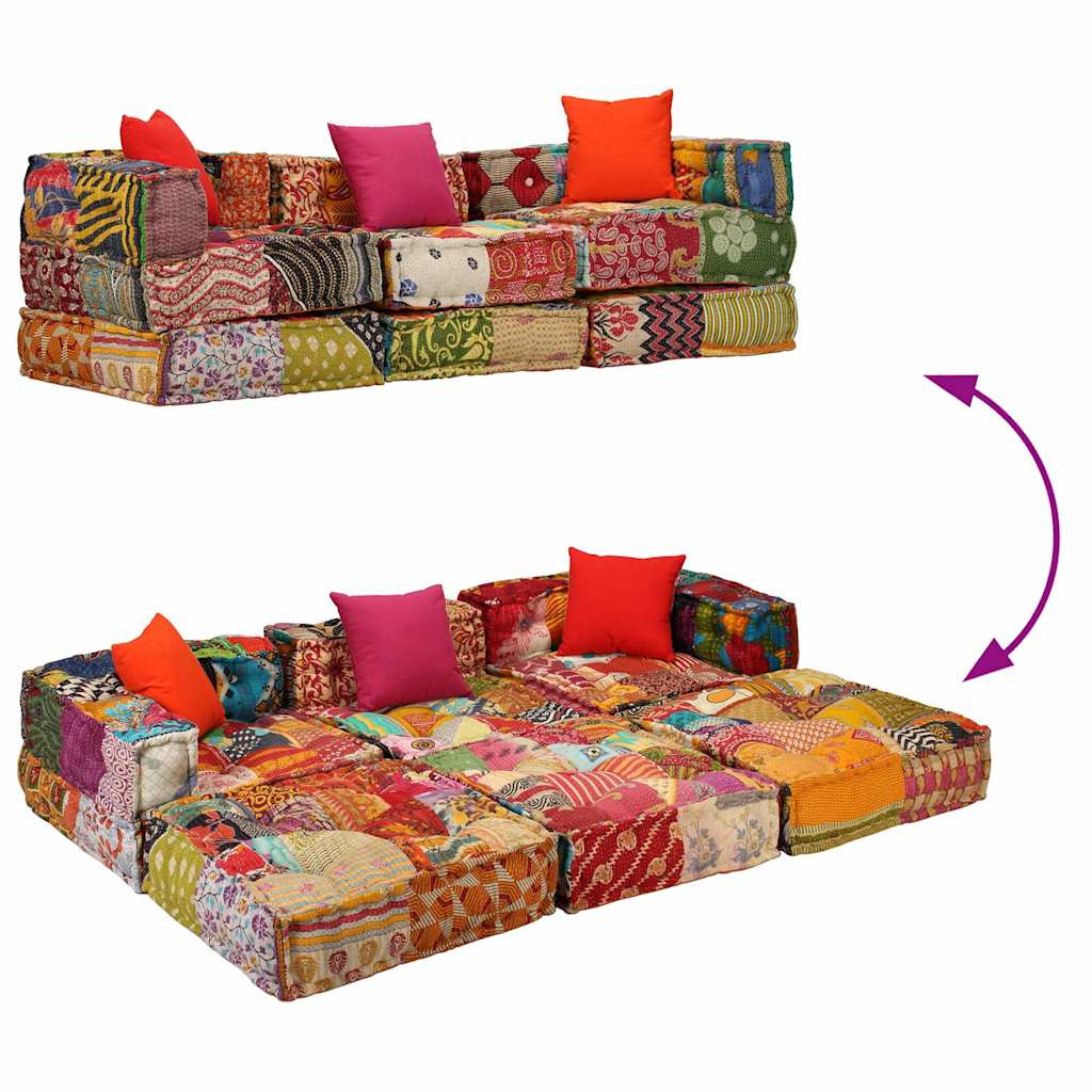 Pouf Modulare a 3 Posti in Tessuto Patchwork