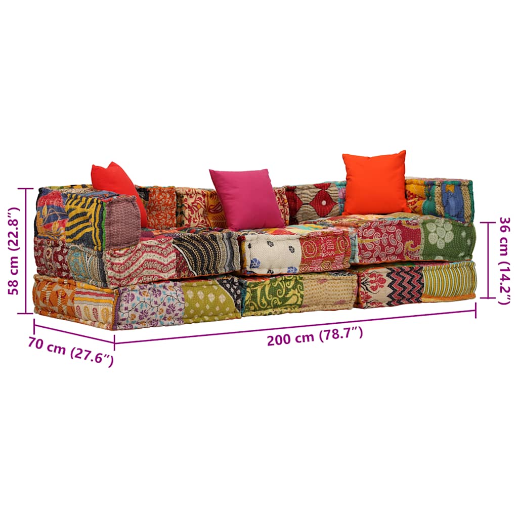 Pouf Modulare a 3 Posti in Tessuto Patchwork