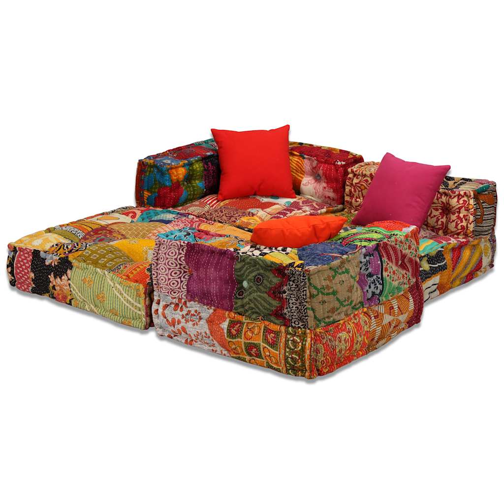 Pouf Modulare a 3 Posti in Tessuto Patchwork