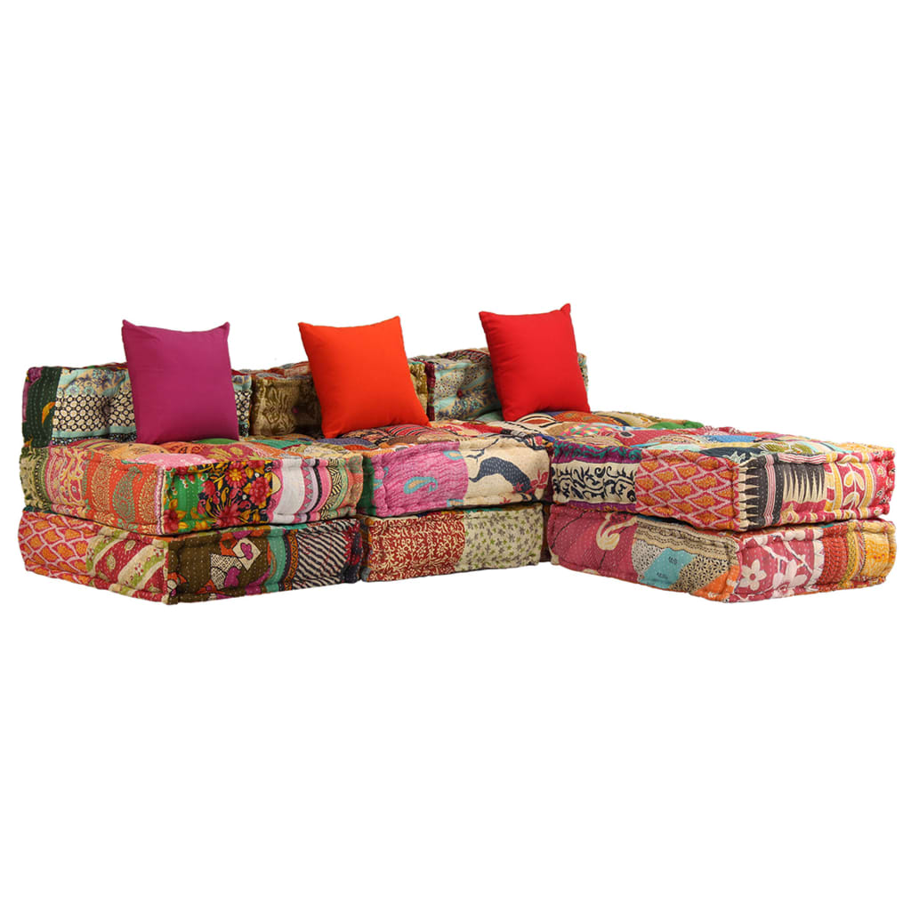 Pouf Modulare a 3 Posti in Tessuto Patchwork