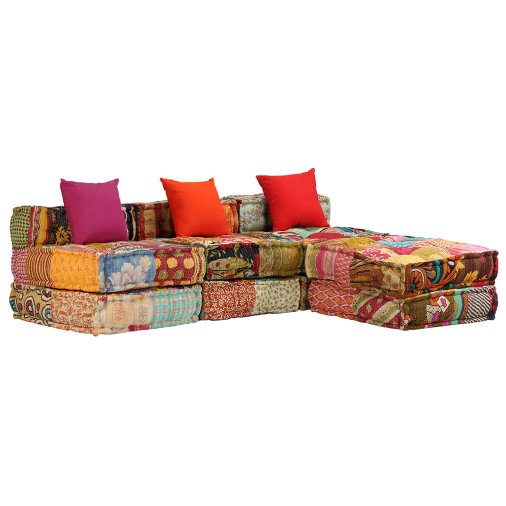Pouf Modulare a 3 Posti in Tessuto Patchwork