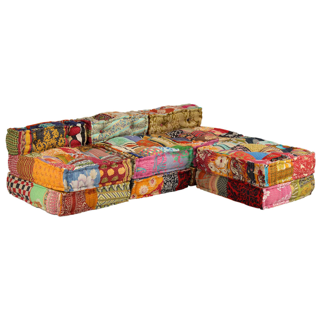 Pouf Modulare a 3 Posti in Tessuto Patchwork