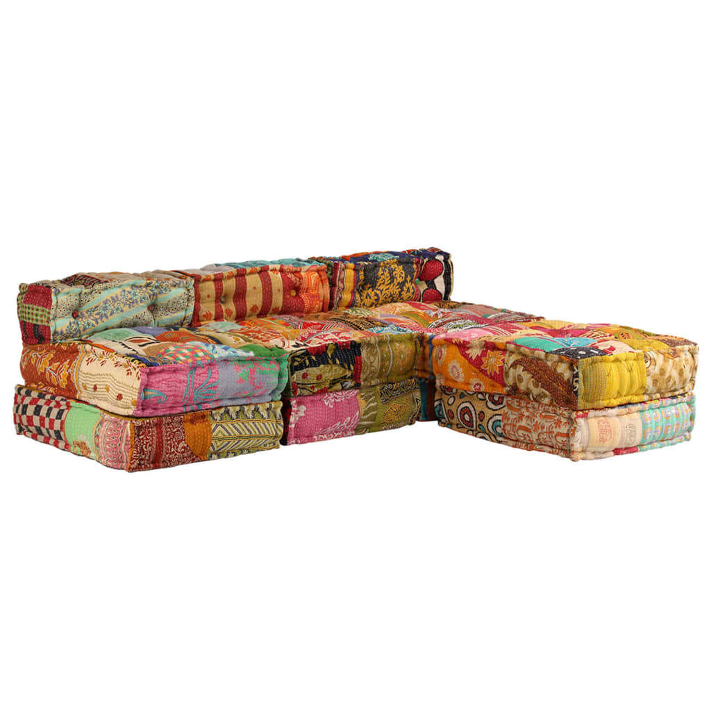 Pouf Modulare a 3 Posti in Tessuto Patchwork