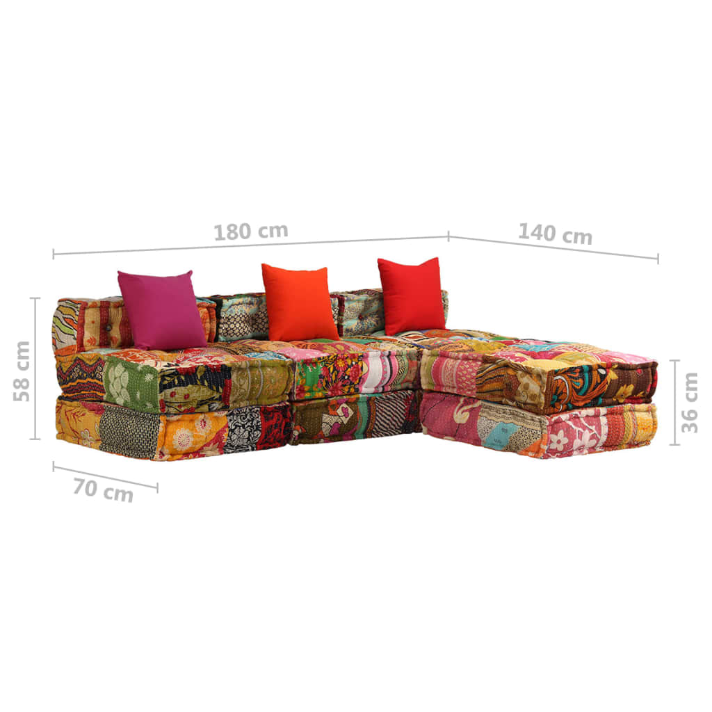 Pouf Modulare a 3 Posti in Tessuto Patchwork