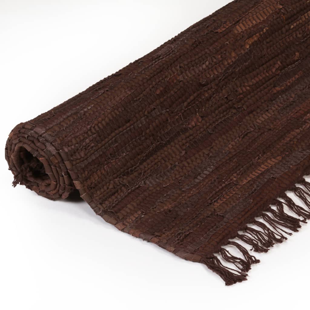 Tappeto Chindi Tessuto a Mano in Pelle 120x170 cm Marrone