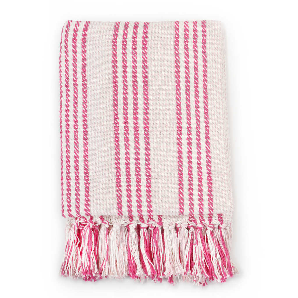 Copriletto in Cotone a Righe 220x250 cm Rosa e Bianco