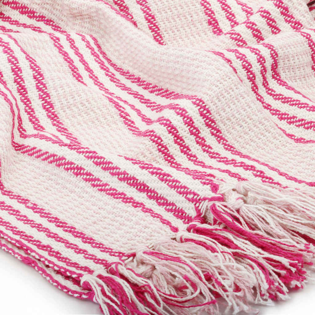 Copriletto in Cotone a Righe 220x250 cm Rosa e Bianco