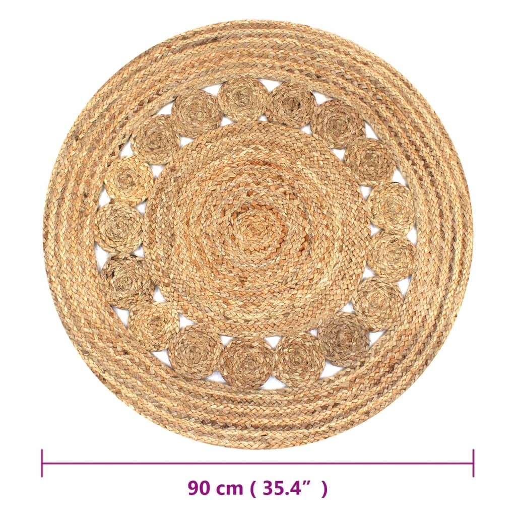 Tappeto in Juta Intrecciata con Design 90 cm Rotondo