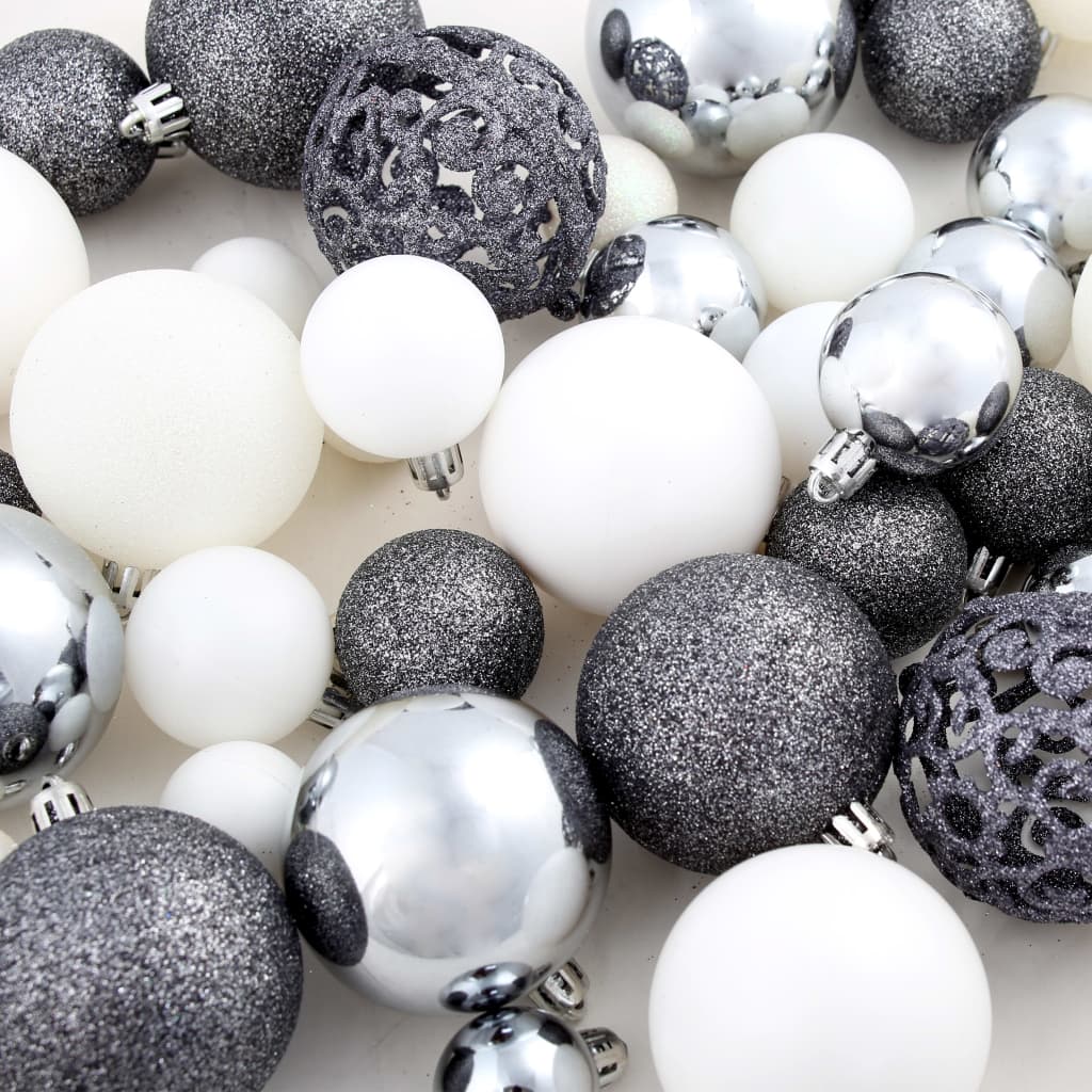 Set Palline di Natale 100 pz 3/4/6 cm Bianco/Grigio