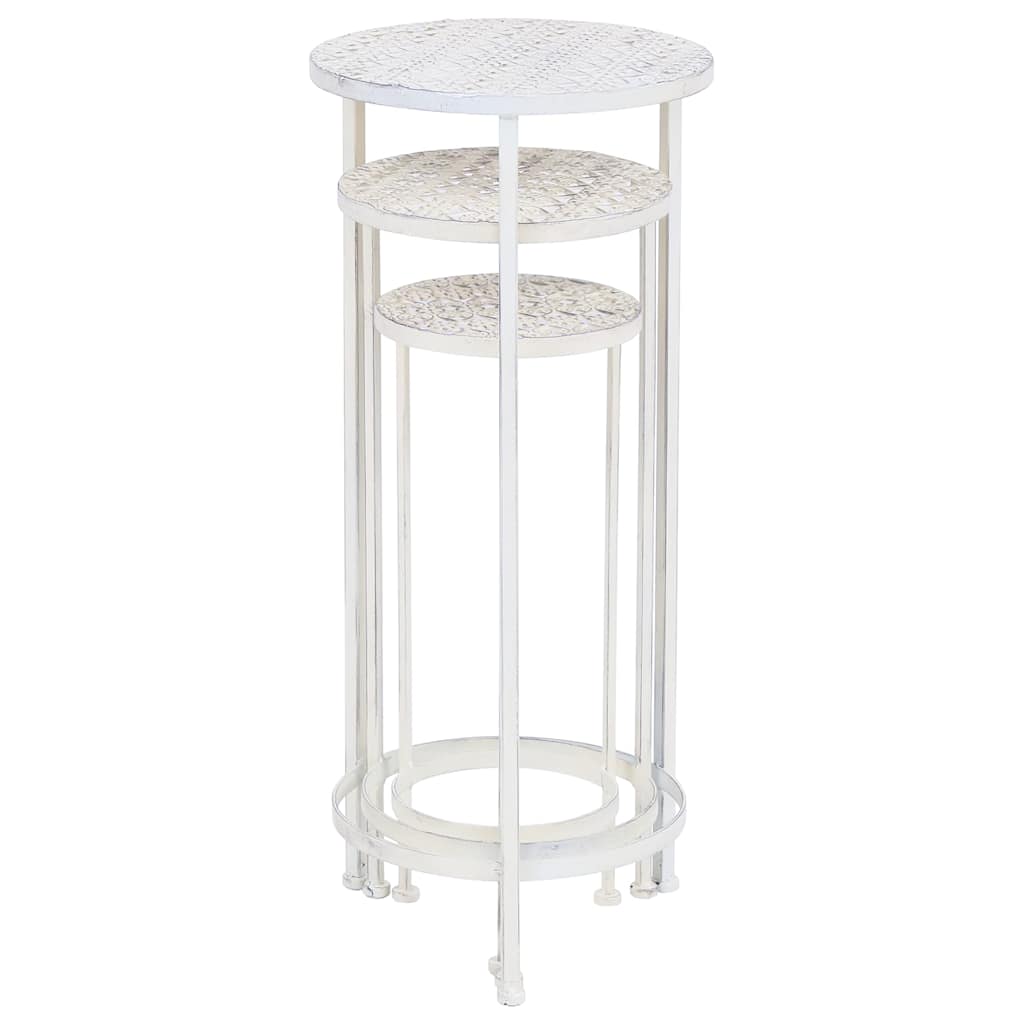 Set Piedistalli per Piante 3 pz Vintage Effetto Bianco Anticato