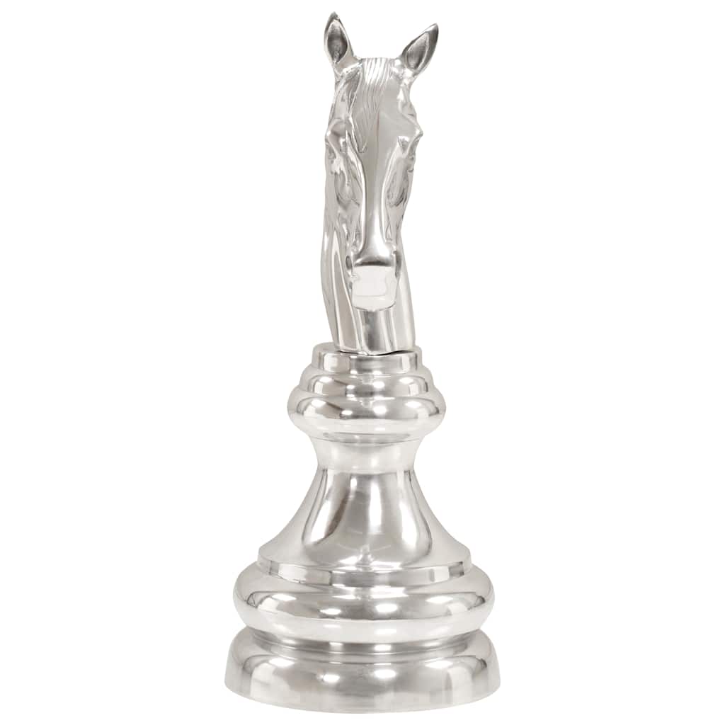Scultura Cavallo Scacchi in Alluminio Massiccio 54 cm Argento